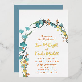 Dusty Blue Burnt Orange Aquarell Floral Folieneinladung