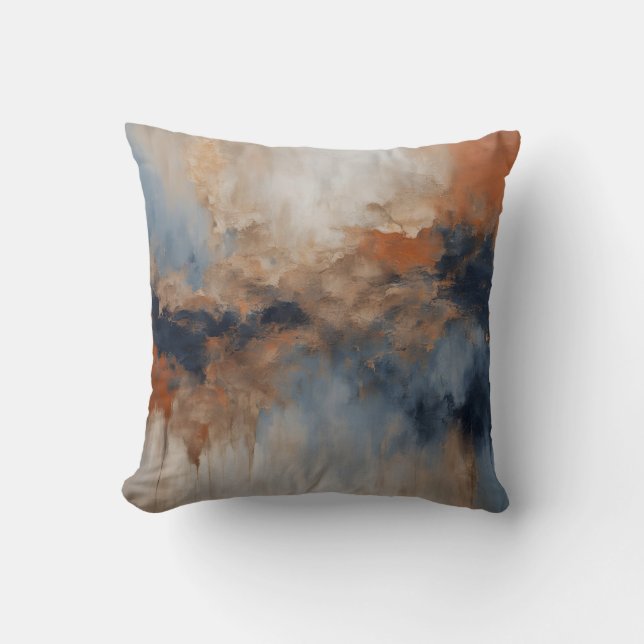 Dusty Blue Burnt Orange Marine Abstrakt Kissen (Vorderseite)