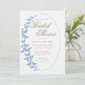 Dusty Blue Butterflies Boho Elegantes Brautparty Einladung (Stehend Vorderseite)