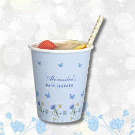 Dusty Blue Butterfly Boho Wildblume Babydusche Pappbecher