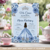 Dusty Blue Butterfly Prinzessin Silver Quinceañera Einladung