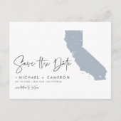Dusty Blue California Map QR-Code Save the Date Ankündigungspostkarte (Vorderseite)