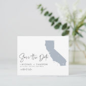 Dusty Blue California Map QR-Code Save the Date Ankündigungspostkarte (Stehend Vorderseite)