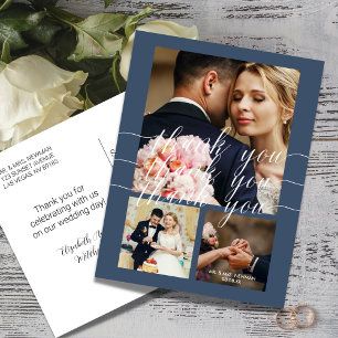 Dusty Blue Calligraphy 3 Foto Wedding Vielen Dank Postkarte