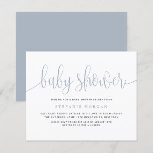 Dusty Blue Calligraphy Baby Shower Einladung