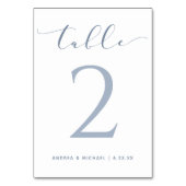 Dusty Blue Calligraphy Bouncy Modern Wedding Tischnummer (Rückseite)