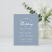Dusty Blue Calligraphy Budget Hochzeit Einladung (Stehend Vorderseite)