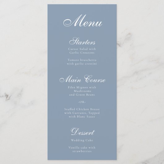 Dusty Blue Calligraphy Elegante Script Simple Menu Menükarte (Vorderseite)