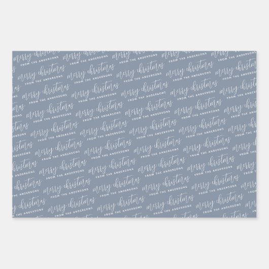 Dusty Blue Calligraphy Frohe Weihnachtsfamilie Geschenkpapier Set (Vorderseite 3)