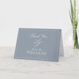 Dusty Blue Calligraphy Monogram Foto Vielen Dank Karte