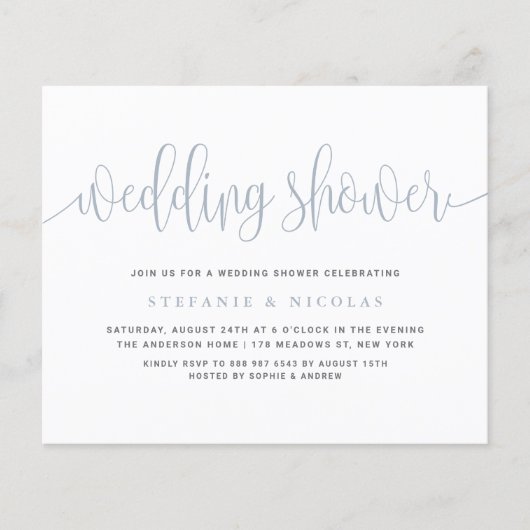 Dusty Blue Calligraphy Polterabend Einladung (Vorderseite)