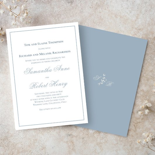 Dusty Blue Calligraphy Script Wedding Einladung