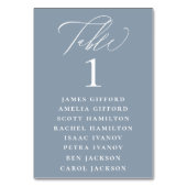 Dusty Blue Calligraphy Seating Chart Tischnummer (Vorderseite)
