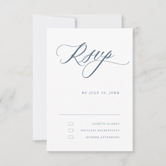 Dusty Blue Calligraphy Simple Minimalistisch Weddi RSVP Karte (Vorderseite)