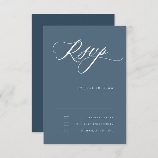 Dusty Blue Calligraphy Simple Minimalistisch Weddi RSVP Karte (Vorne/Hinten)