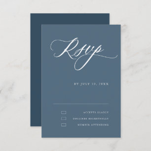 Dusty Blue Calligraphy Simple Minimalistisch Weddi RSVP Karte