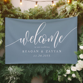 Dusty Blue Calligraphy Simple Wedding Willkommen Banner