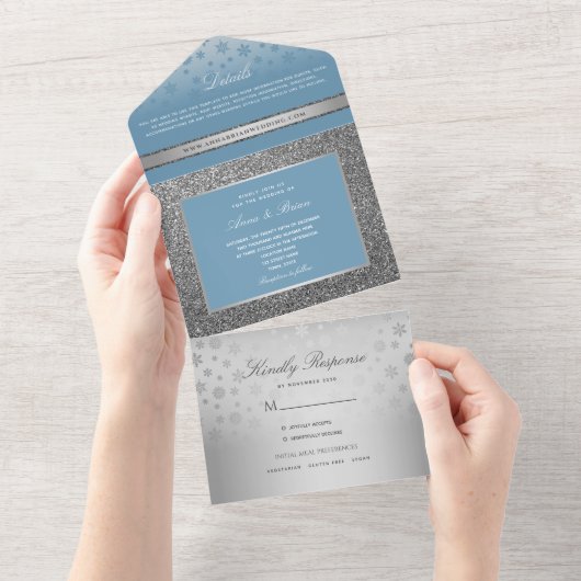 Dusty Blue Calligraphy Wedding All In One Einladung (Abreißen)