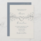 Dusty Blue Calligraphy Wedding Einladung (Vorne/Hinten)