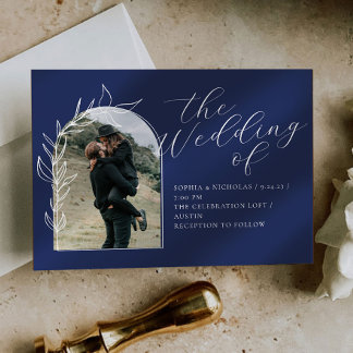 Dusty Blue Calligraphy Wedding Einladung