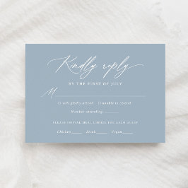 Dusty Blue Calligraphy Wedding Menu RSVP Card