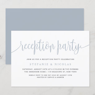 Dusty Blue Calligraphy Wedding Reception Party Einladung
