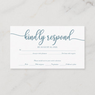 Dusty Blue Calligraphy Wedding RSVP Begleitkarte