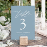 Dusty Blue Calligraphy Wedding Table Cards Tischnummer<br><div class="desc">Dusty Blue Calligraphy Wedding Table Cards</div>