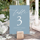 Dusty Blue Calligraphy Wedding Table Cards Tischnummer