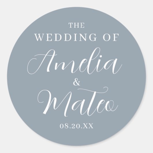 Dusty Blue Calligraphy Wedding Umschlag Aufkleber (Vorderseite)