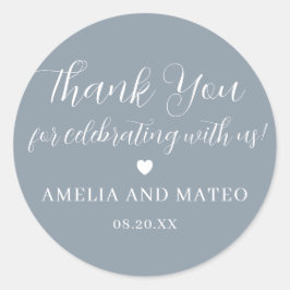 Dusty Blue Calligraphy Wedding Vielen Dank Runder Aufkleber