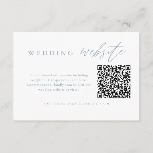 Dusty Blue Calligraphy Wedding Website QR Code Begleitkarte (Vorderseite)
