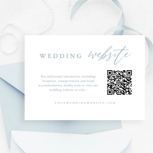 Dusty Blue Calligraphy Wedding Website QR Code Begleitkarte