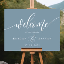 Dusty Blue Calligraphy Wedding Willkommen