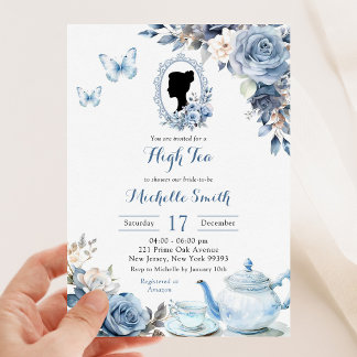 Dusty Blue Cameo English Nachmittagstee Einladung