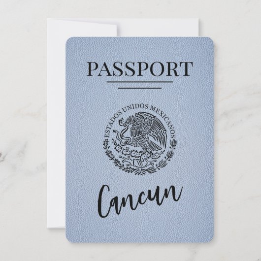 Dusty Blue Cancun Pass Save the Date (Rückseite)
