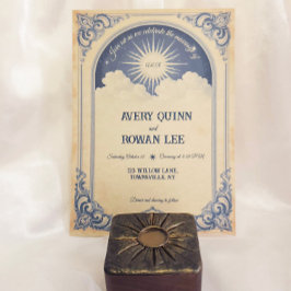 Dusty Blue Celestial Hochzeit Einladung Zeitpapier