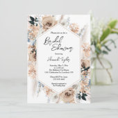 Dusty Blue Champagne Floral Boho Brautparty Einladung (Stehend Vorderseite)