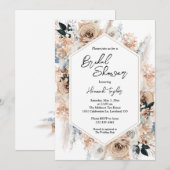 Dusty Blue Champagne Floral Boho Brautparty Einladung (Vorne/Hinten)