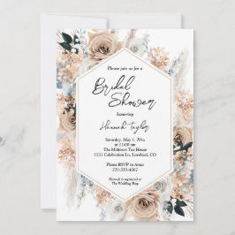 Dusty Blue Champagne Floral Boho Brautparty Einladung