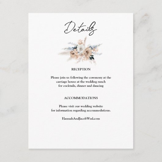 Dusty Blue Champagne Floral Boho Wedding Begleitkarte (Vorderseite)