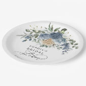 Dusty Blue & Champagne Floral Bridal Shower Pappteller (Schrägansicht)