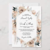 Dusty Blue Champagne Floral Wedding Einladung (Vorderseite)