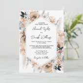 Dusty Blue Champagne Floral Wedding QR Code UAWG Einladung (Stehend Vorderseite)