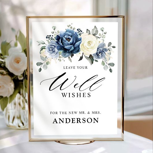Dusty Blue Champagne Ivory Floral Well wünscht Poster