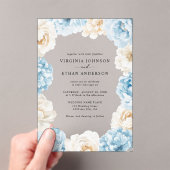 Dusty Blue Champagne Ivory Peonies Floral Wedding Acryleinladungen (Insitu (Handheld))