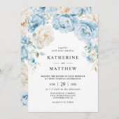 Dusty Blue Champagne Ivory Peonies Floral Wedding Einladung (Vorne/Hinten)