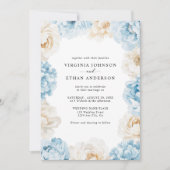 Dusty Blue Champagne Ivory Peonies Floral Wedding Einladung (Vorderseite)