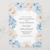 Dusty Blue Champagne Ivory Peonies Floral Wedding Einladung (Vorne/Hinten)