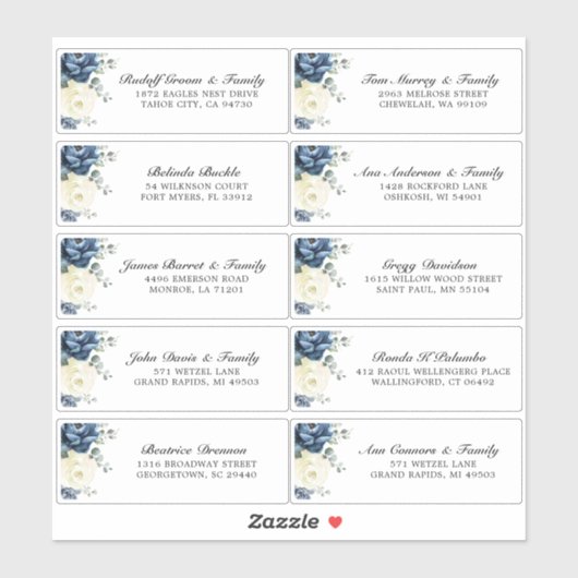 Dusty Blue Champagne Ivory Wedding Guest Address Aufkleber (Blatt)